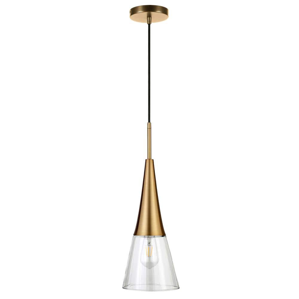 Myra Brushed Gold 16.75" Pendant with Clear Glass Drum Shade