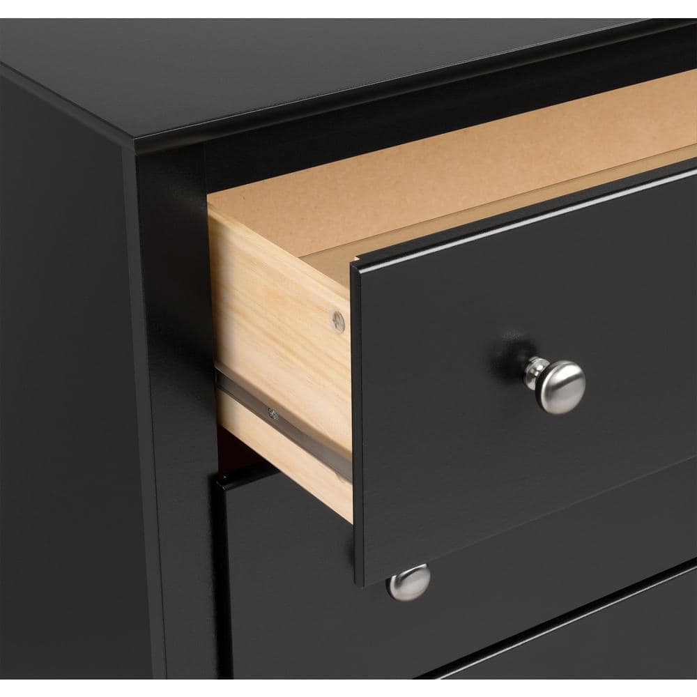 Black 3-Drawer Modern Nightstand with Nickel Knobs