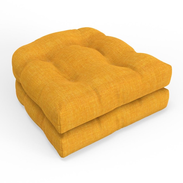 Pillow Perfect Solid Twill 19 in. W x 5 in. D Outdoor Square Tufted Wicker Seat Cushion 2 Count 19 in. x 19 in. Yellow Splash Egg Yolk