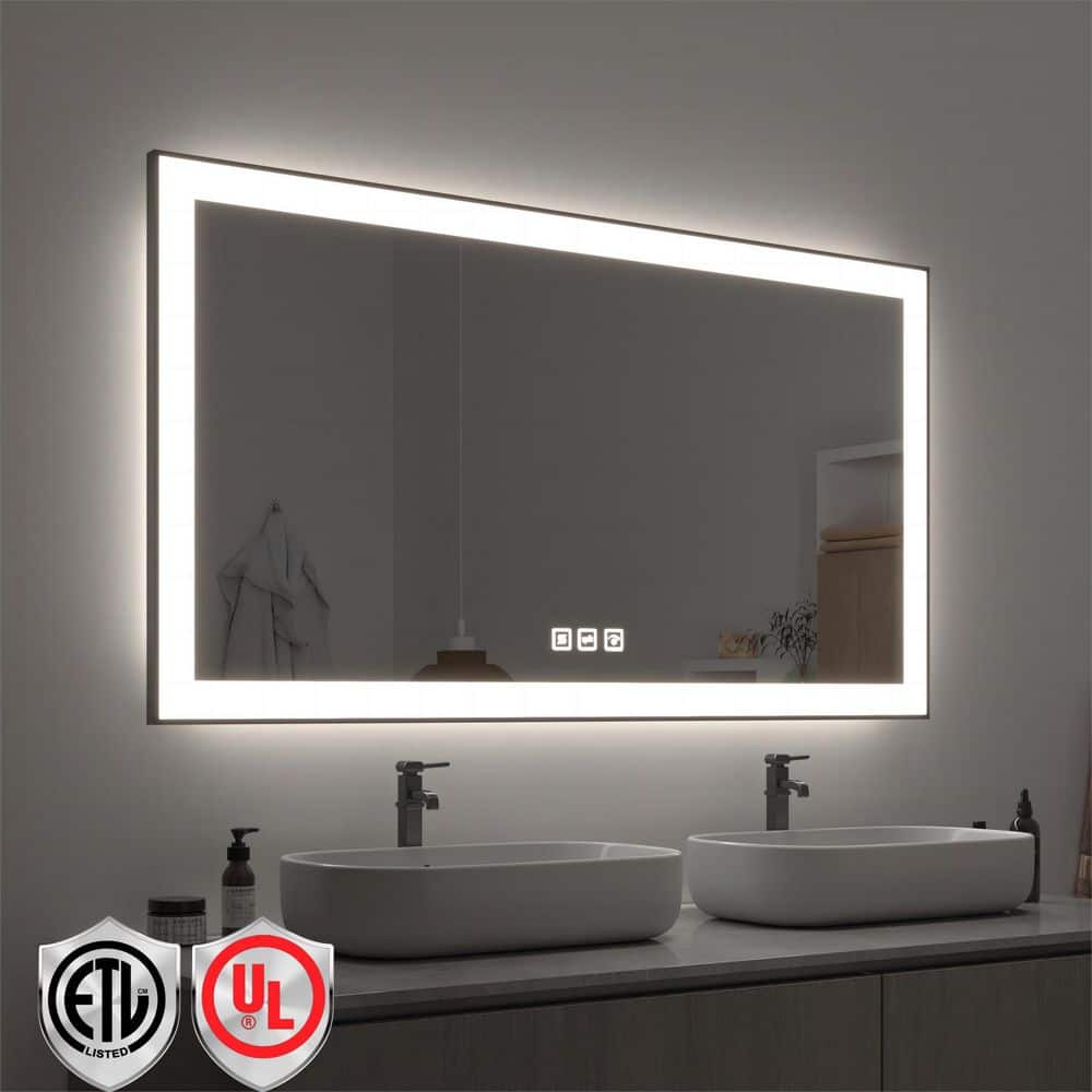 55 in. W x 30 in. H Rectangular Framed LED Anti-Fog Wall Mirror in Black with Backlit and Front Light price history on PriceWatchPro