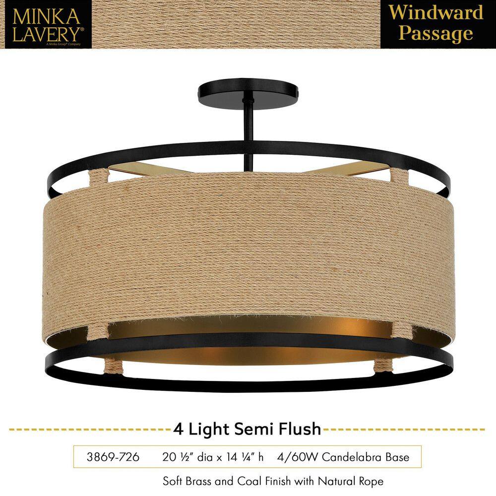 Windward Passage 4-Light Coal and Soft Brass Drum Ceiling Light