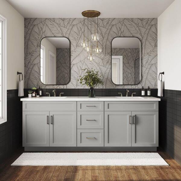 Shaker Full Overlay 18 in. W x 24 in. D x 96 in. H Plywood Assembled Utility Kitchen Cabinet in Stone Gray