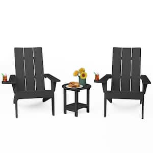3-Piece Black Plastic Outdoor Patio Adirondack Chair with Table Set