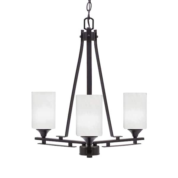 Unbranded Ontario 17.5 in. 3-Light Dark Granite Geometric Chandelier for Dinning Room with White Marble Shades No Bulbs Included
