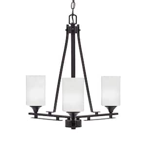 Ontario 17.5 in. 3-Light Dark Granite Geometric Chandelier for Dinning Room with White Marble Shades No Bulbs Included