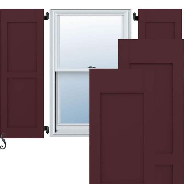 Ekena Millwork 12-in W x 44-in H Americraft Two Equal Flat Panel Exterior Real Wood Shutters (Per Pair), Wine Red