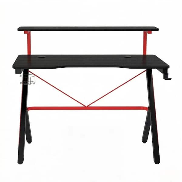 Unbranded Computer Desktop 38.3 in. Black Metal Computer Desk Double Desktop Gaming Desk w/R ...