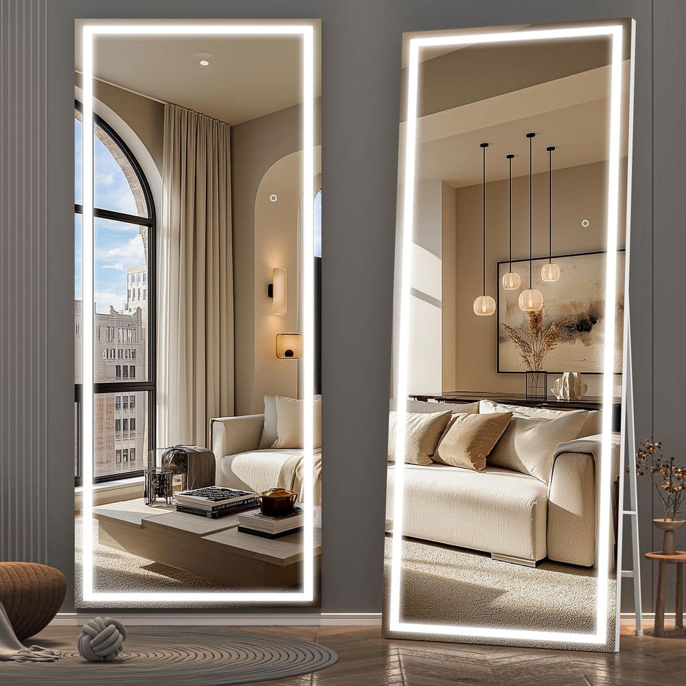 32 in. W x 79 in. H Square White LED Lighted Floor Standing Mirror, Hanging Mounted Mirror, Dimmable, Tempered Glass price history on PriceWatchPro