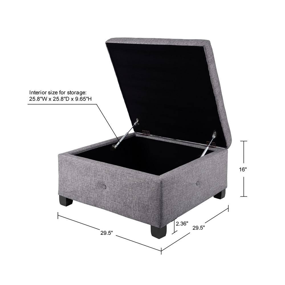 Charcoal Tufted Square Storage Ottoman with Graduated Legs