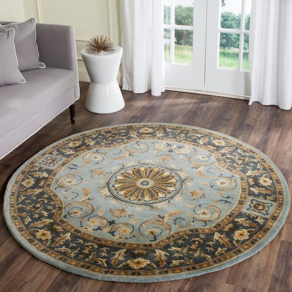 Empire Blue 8 ft. x 8 ft. Round Border Area Rug
