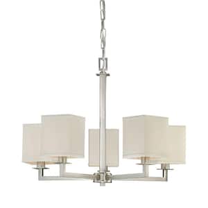 Menlo Park 5-Light Brushed Nickel Chandelier with Cream Fabric Shades
