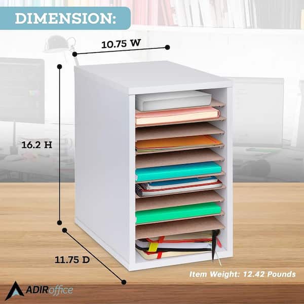 AdirOffice 11 Compartment Wood Vertical Paper Sorter Literature File Organizer, White (2-Pack)