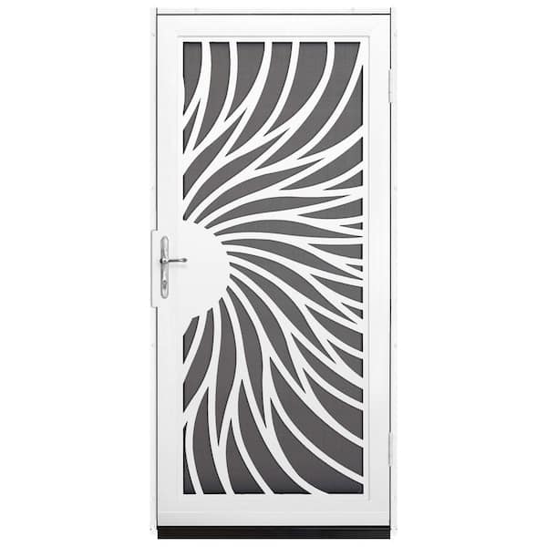 Unique Home Designs 36 in. x 80 in. Solstice White Surface Mount Steel Security Door with Insect Screen and Nickel Hardware