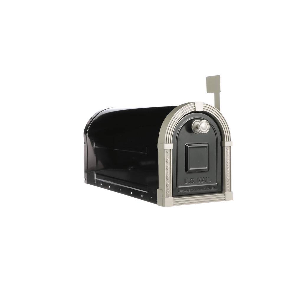 Brunswick Black, Large, Steel, Post Mount Mailbox with Brushed Nickel