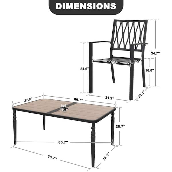 Black 7-Piece Outdoor Dining Set with 6 Patio Chairs and Rectangle Table with Umbrella Hole