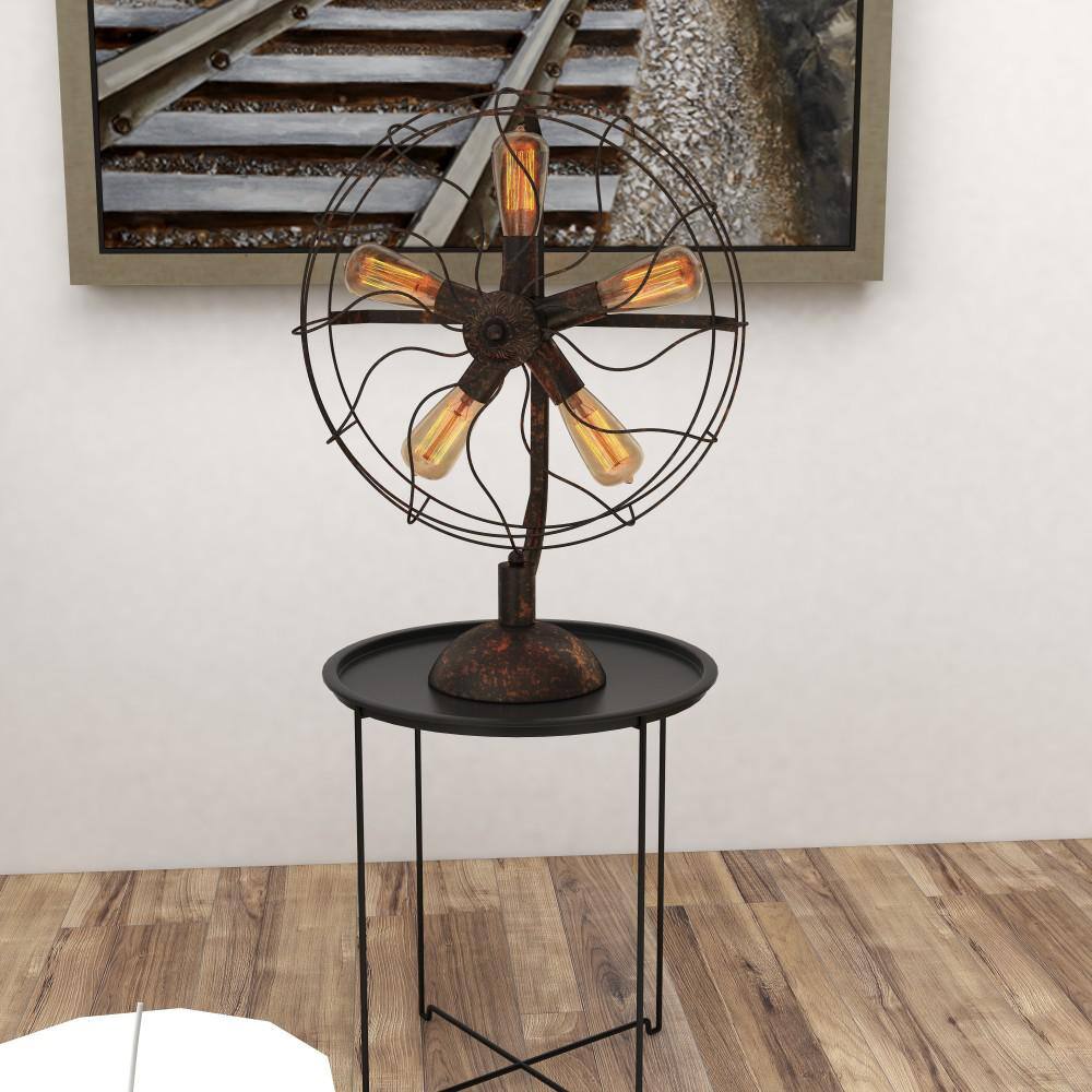 Bronze Vintage Fan Shape 5 Light Industrial Nightstand Lamp