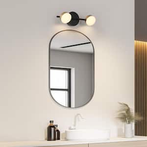 12.5 in. Modern 2-Light Black Integrated LED Bathroom Vanity Light, Brass Gold Wall Sconce with Round Shade