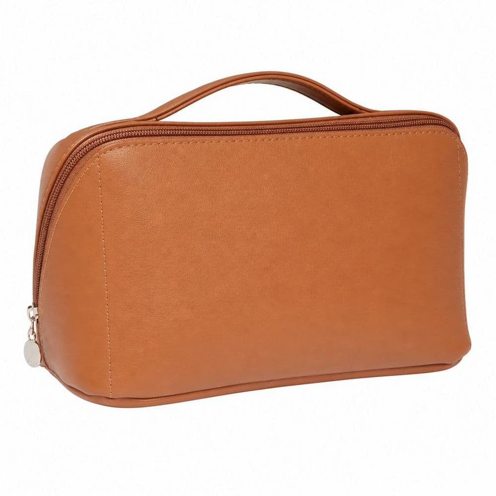 Travel Makeup Bag in AA-Brown, Large Capacity Cosmetic Bag, Waterproof PU Leather, Flat Open Portable Toiletry Bag