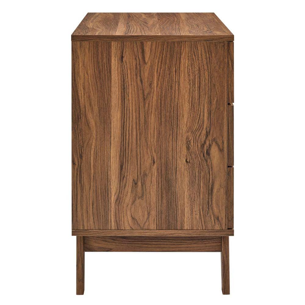 Walnut 3-Drawer Dresser with Rattan Weave Fronts