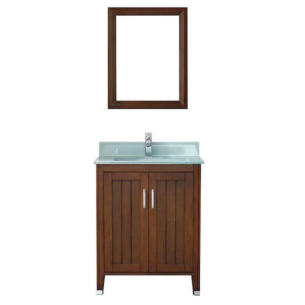 Studio Bathe Jackie 28 in. Vanity in Classic Cherry with Glass Vanity Top in Mint and Mirror