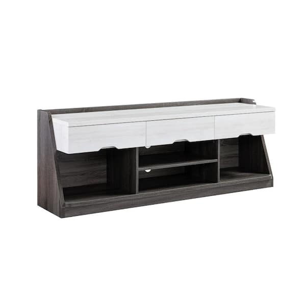 Benjara 62 in. White and Gray Wood TV Stand Fits TVs up to 65 in. with 3 Drawers