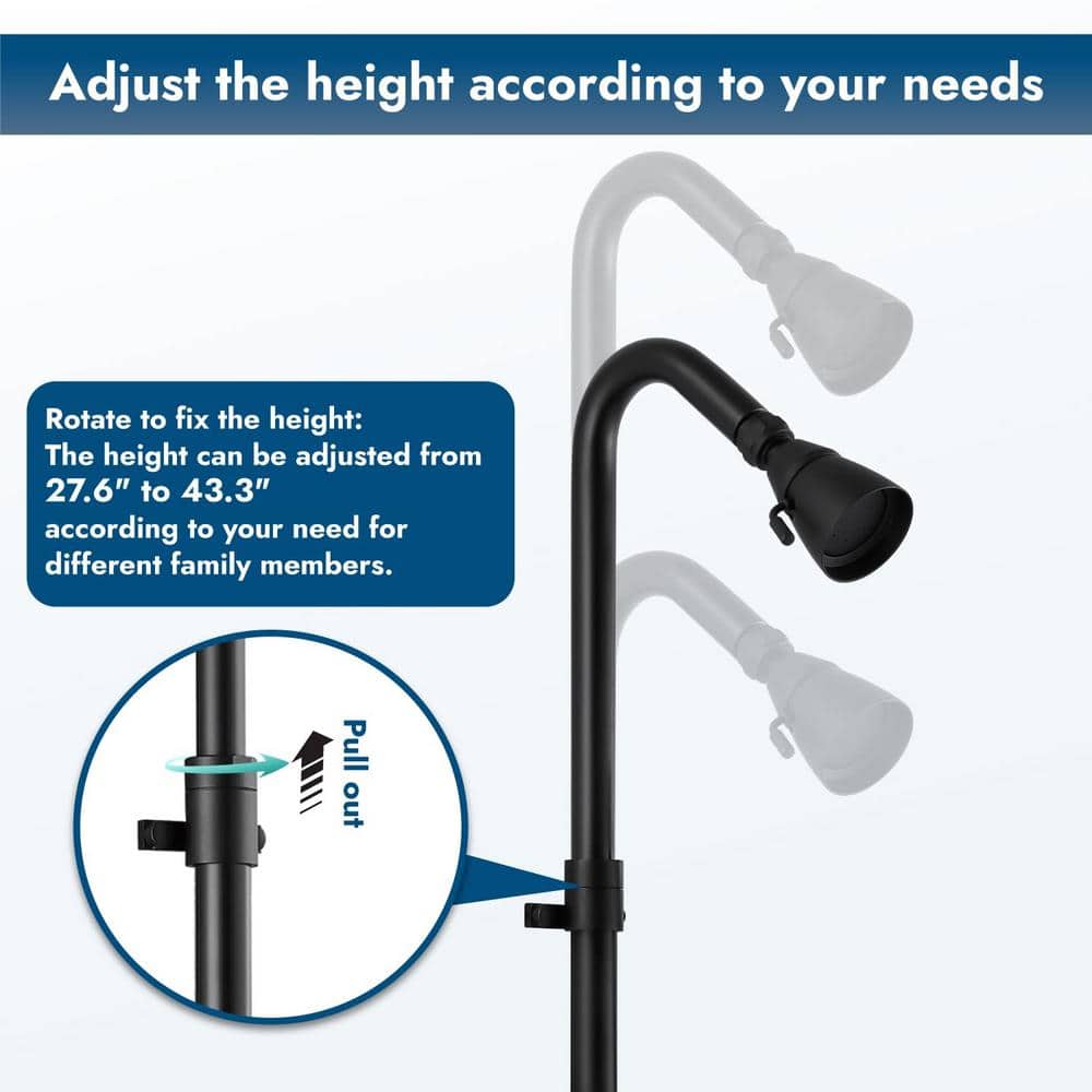 Matte Black Adjustable Height Outdoor Shower Kit with Handheld Sprayer