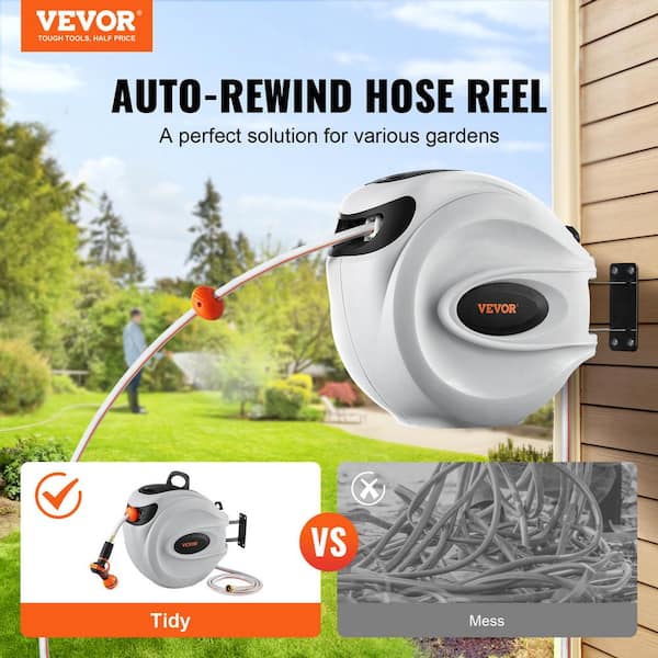 VEVOR Retractable Hose Reel Water Hose Reel 100'x1/2 180° Swivel Wall-Mounted,Garden Water Hose Reel with 9-Pattern Nozzle