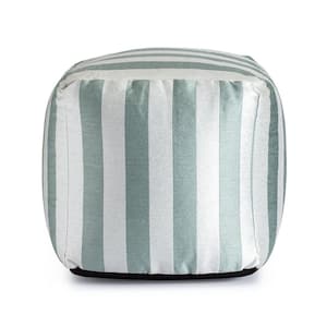 Cape May Teal 18 in. x 18 in. x 18 in. Teal and Ivory Pouf