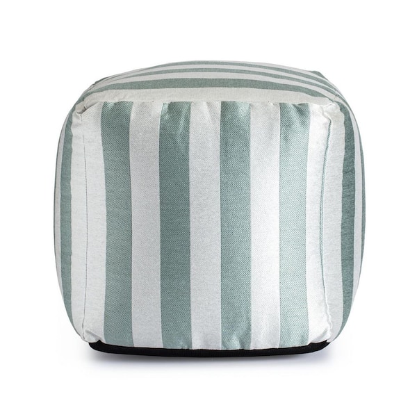 Anji Mountain Cape May Teal 18 in. x 18 in. x 18 in. Teal and Ivory Pouf