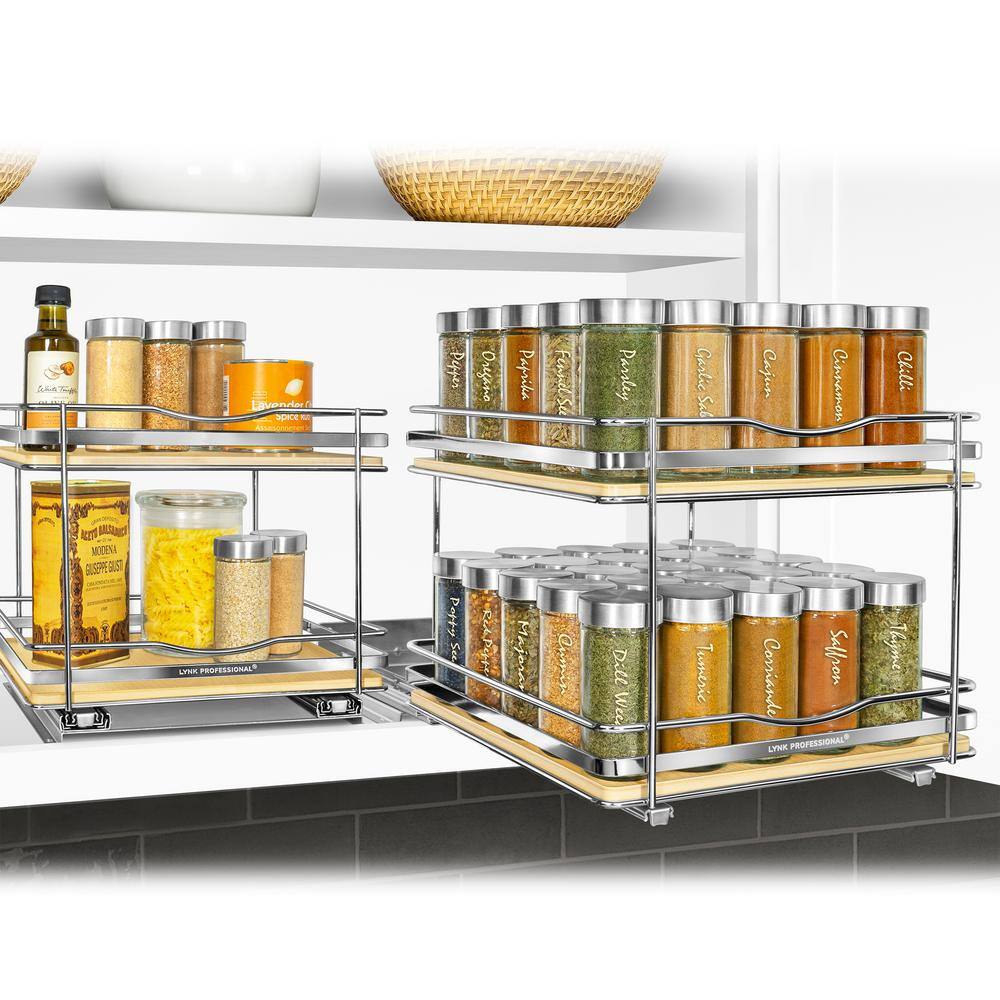 Lynk Professional Double Tier Wood and Chrome Spice Rack
