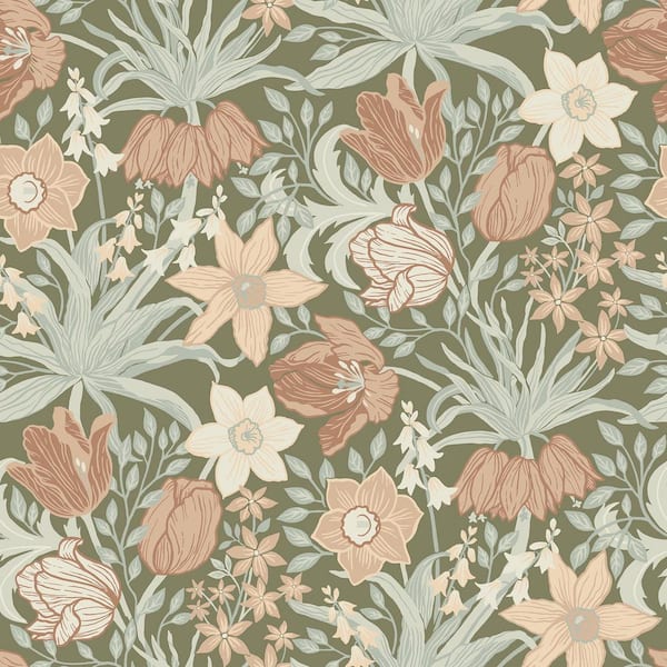 A-Street Prints Cecilia Green Tulip and Daffodil Wallpaper Sample