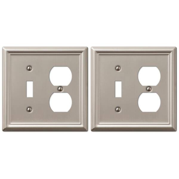 AMERELLE Ascher 2 Gang 1-Toggle and 1-Duplex Steel Wall Plate - Brushed Nickel (2-Pack)