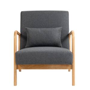 25.78 in. W Modern Dark Gray Frame Cotton And Linen Upholstered Accent Armchair With 1-Pillow (set of 1)