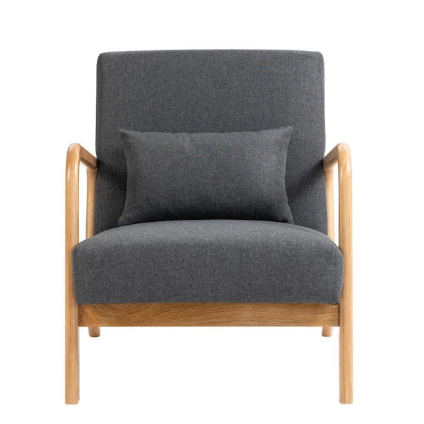 Uixe 25.78 in. W Modern Dark Gray Frame Cotton And Linen Upholstered Accent Armchair With 1-Pillow (set of 1)