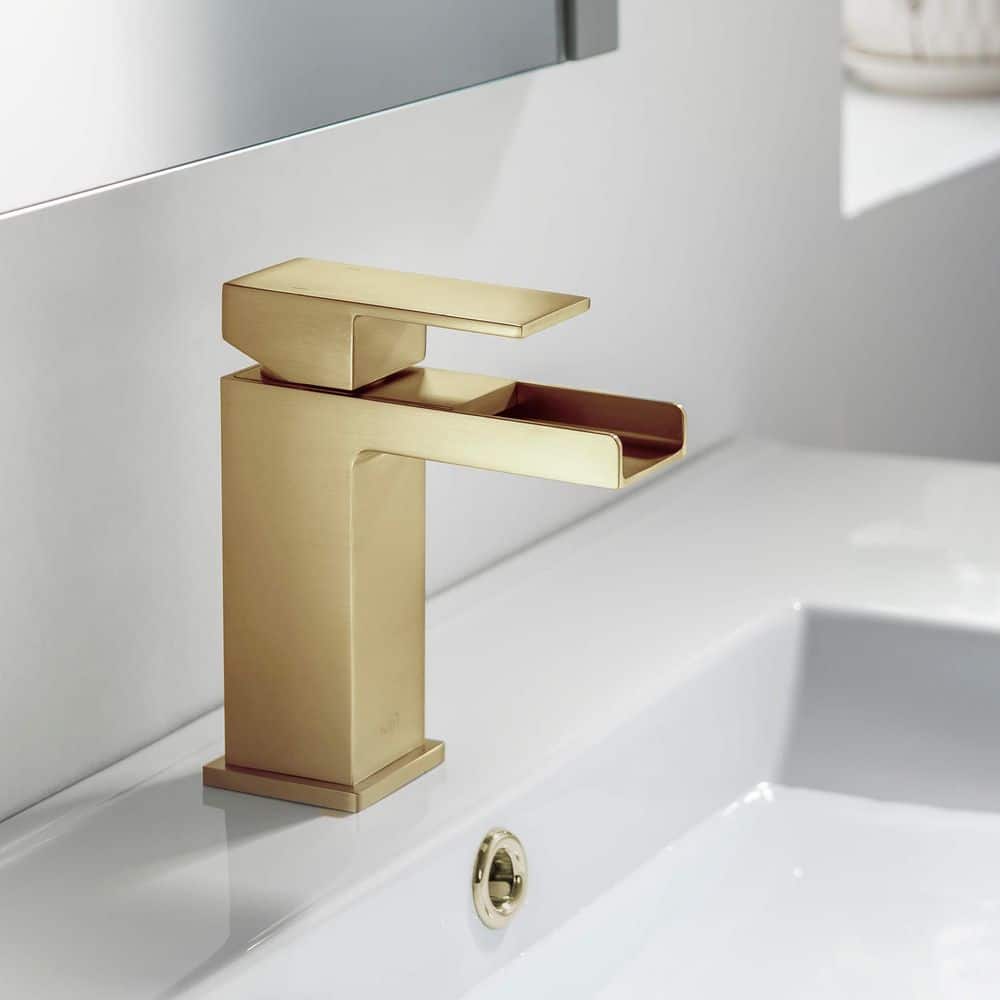 Cubic Elegance Single Handle Brushed Gold Brass Bathroom Faucet