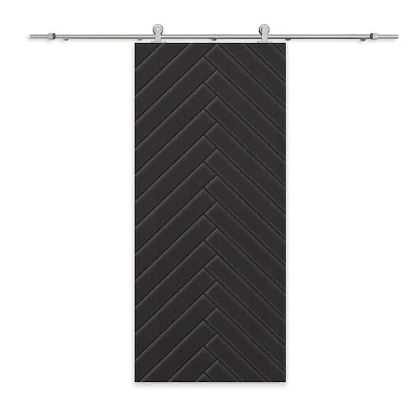 CALHOME 30 in. x 80 in. Black Painted Composite MDF Paneled Interior Sliding Barn Door with Hardware Kit
