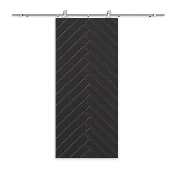 CALHOME 42 in. x 96 in. Black Painted Composite MDF Paneled Interior Sliding Barn Door with Hardware Kit