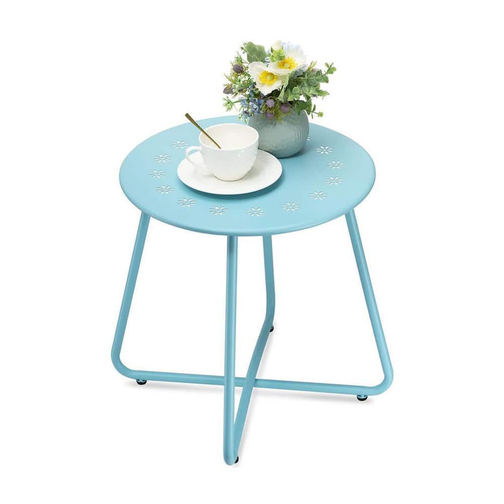 Metal Outdoor Side Tables with Flower Cut Outs, Small Round