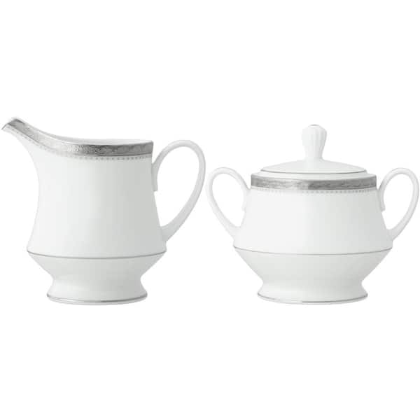 Charlotta Platinum Sugar 10 oz. and Creamer 8 fl. oz. Set (Platinum) Porcelain