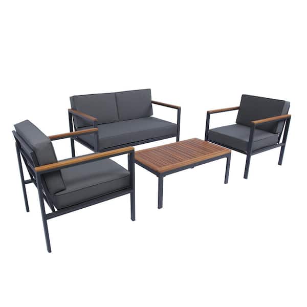 Tatayosi 4-Piece Patio Furniture Set, Acacia Wood Outdoor Furniture Sectional Set with Gray Cushion