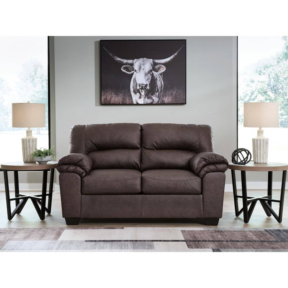 WalkerPoint 66 in. Solid Faux Leather 2 Seat Loveseat in Brown