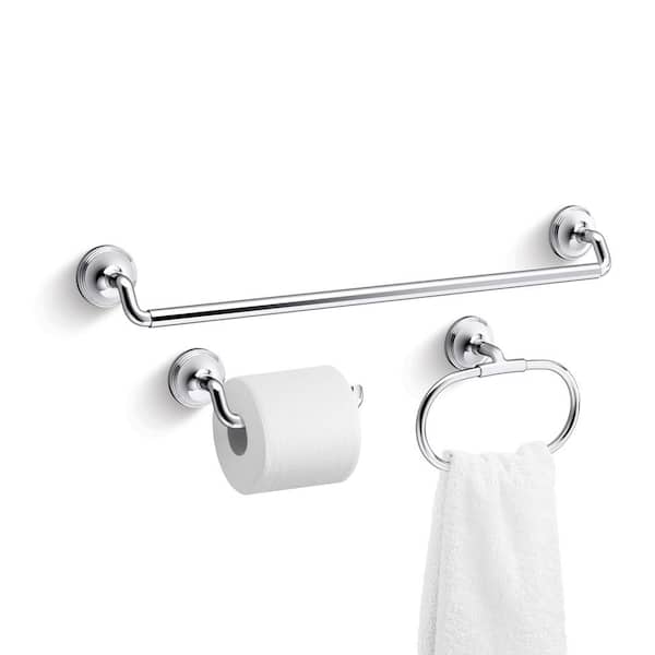 Paces 3-Piece Bath Hardware Set with Towel Bar, Toilet Paper Holder and Hand Towel Holder in Polished Chrome