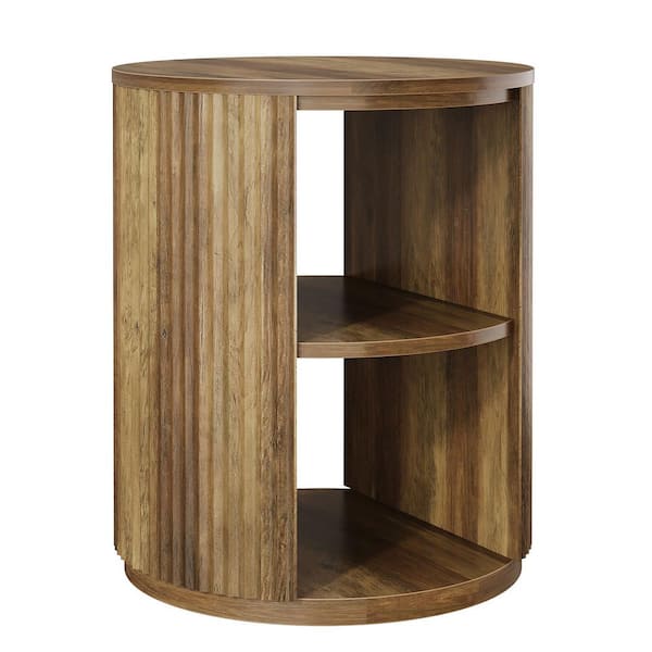 TRIBESIGNS WAY TO ORIGIN 19.7 in. Rustic Brown Round Wood End Table with 3-Tier Storage Shelf, Farmhouse Side Table for Living Room Bedroom