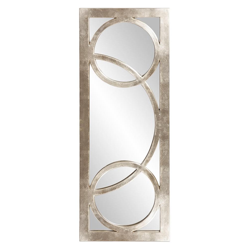 Silver Rectangular Wall Mirror with Circular Overlay, 38" x 15"