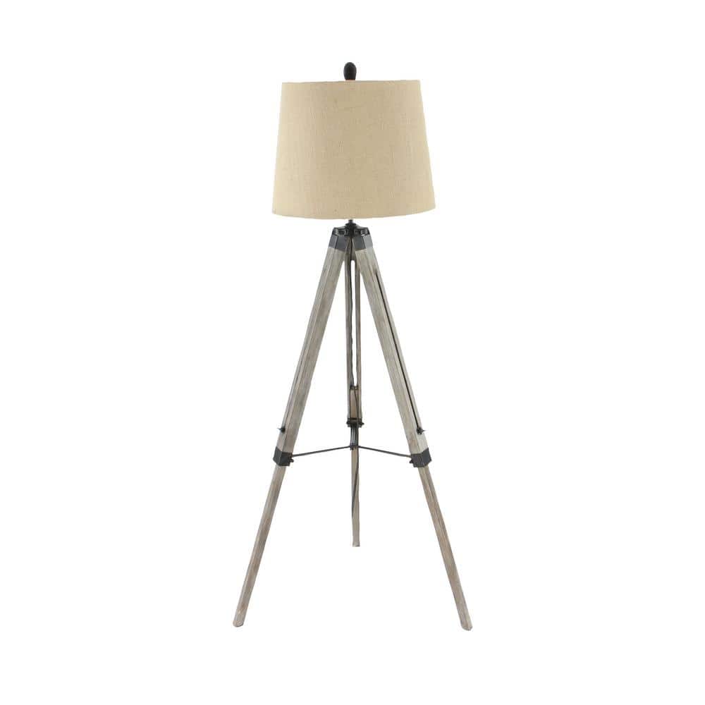 Brown Wood Adjustable Tripod Outdoor Floor Lamp 30.65"