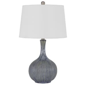 25 in. Stone Ceramic Table Lamp with White Empire Shade