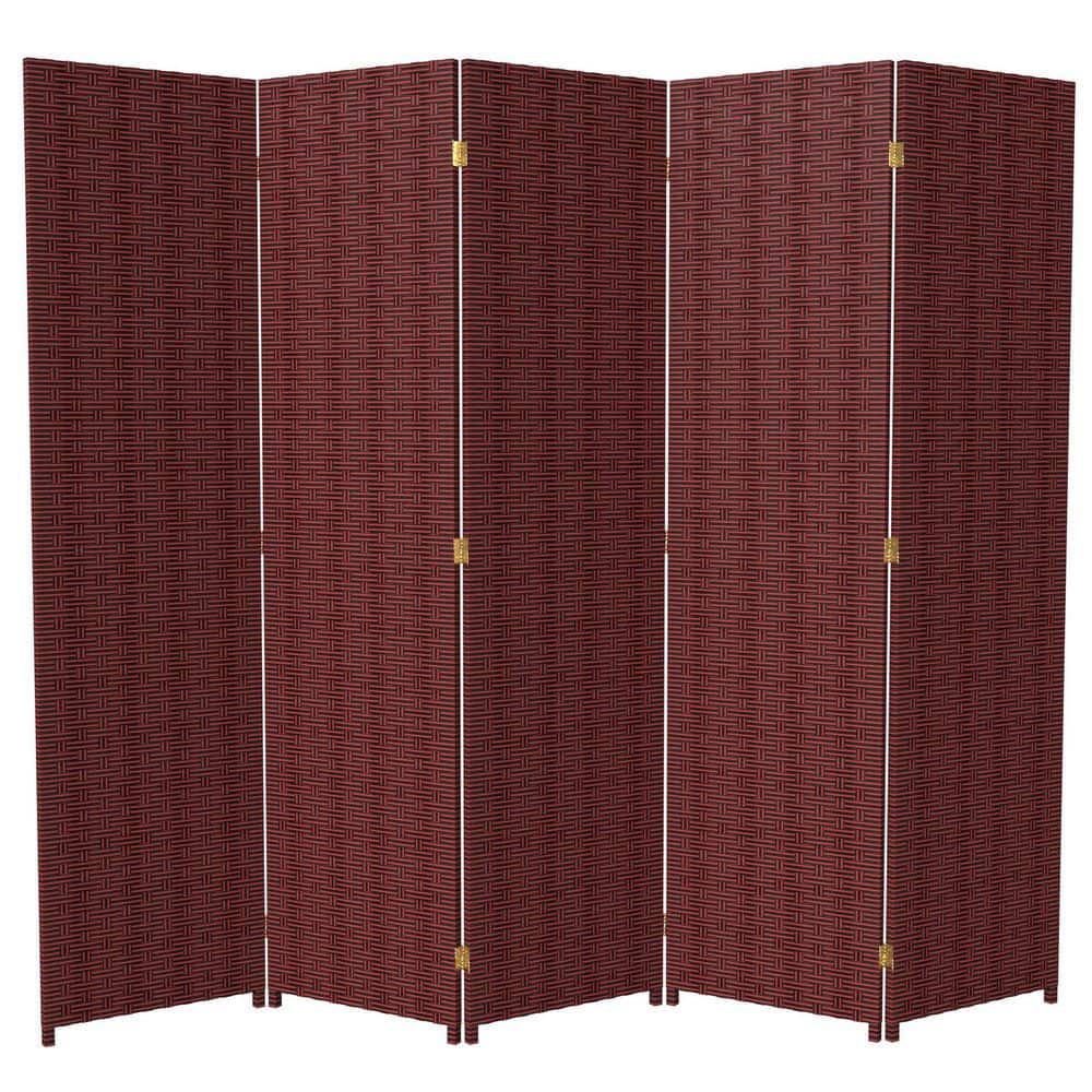 Red and Black Woven Fiber 5-Panel Folding Room Divider