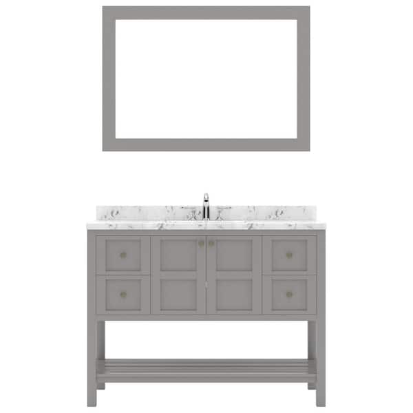 Virtu USA Winterfell 48 in. W x 22 in. D x 37 in. H Single Sink Bath Vanity in Gray with Quartz Top and Mirror