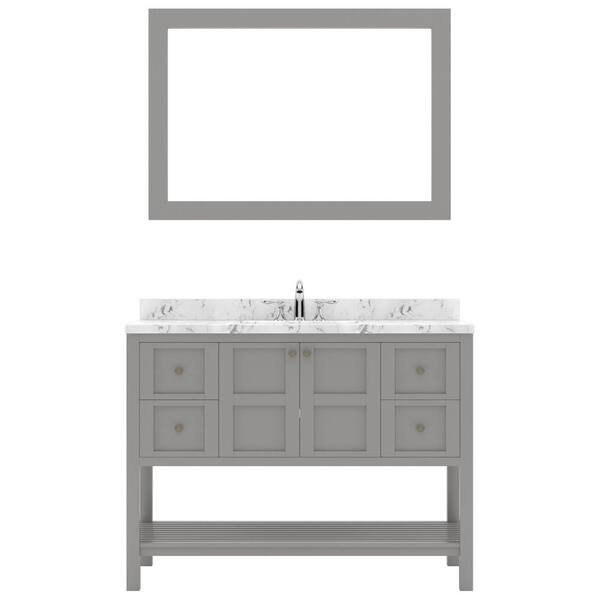 Virtu USA Winterfell 48 in. W x 22 in. D x 37 in. H Single Sink Bath Vanity in Gray with Quartz Top and Mirror