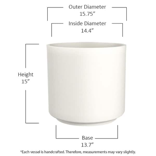 Vigoro - 15.6 in. Eloise Large Modern White Ceramic Cylinder Planter (15.6 in. D x 15 in. H) with Drainage Hole